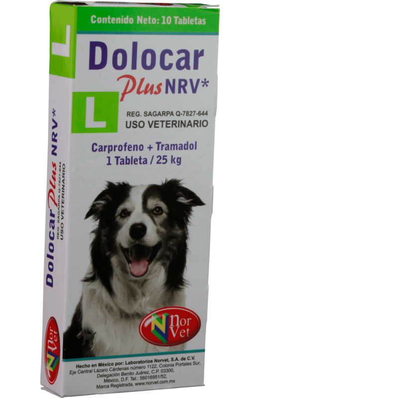 Dolocar Plus L NRV 10 tabletas ( Carprofeno + Tramadol) 25 kg